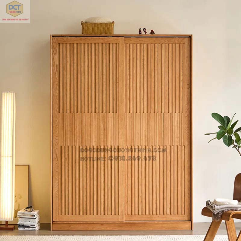 Tủ áo gỗ sồi cánh trượt TA43 hiện đại giá tốt